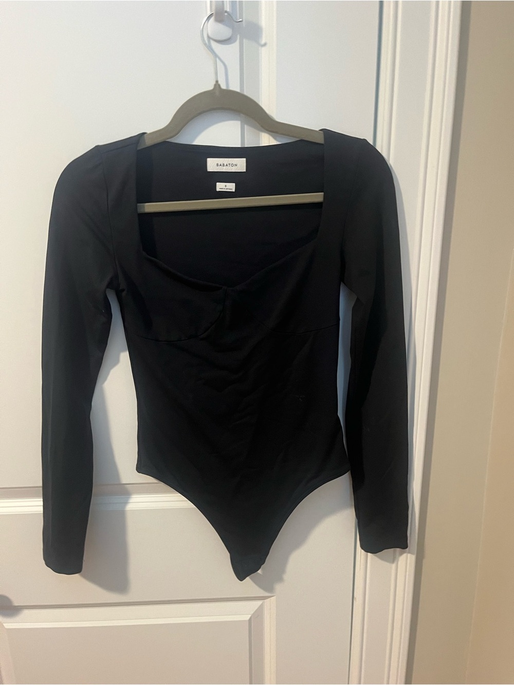 Babaton Black Square-Neck Long Sleeve Bodysuit